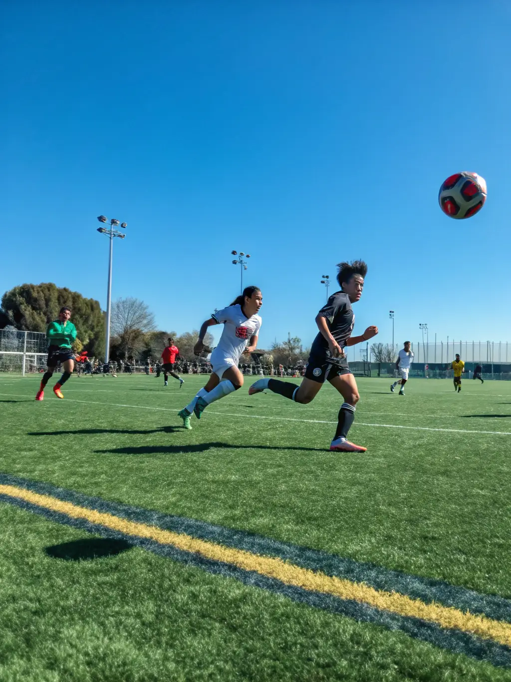 A dynamic shot of a Ruffiac Malestroit Foot team competing in a local match, capturing the intensity and sportsmanship of the game.