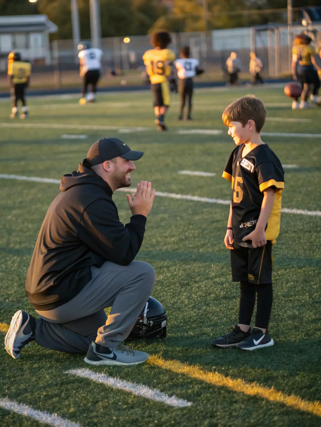 A focused image of a coach providing personalized guidance to a player during a training session, highlighting the club's dedication to individual development.