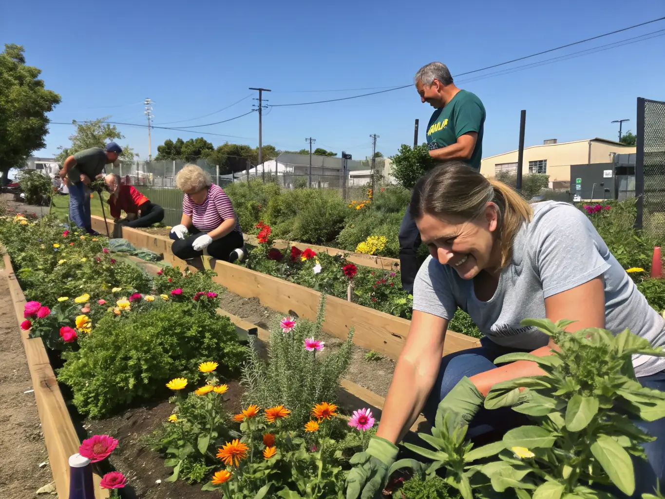 A photograph of residents participating in a community garden project, highlighting the engagement and collaborative spirit fostered by ADEF HABITAT.