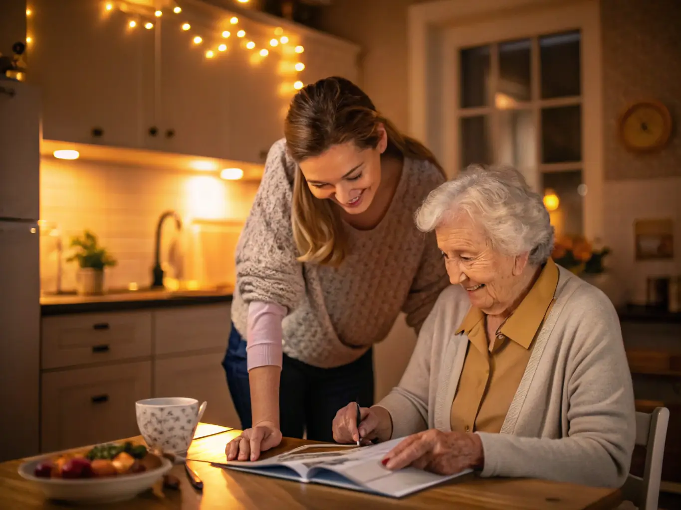 A photograph of a support worker assisting a resident with a daily task, illustrating the personalized care and assistance provided by ADEF HABITAT.